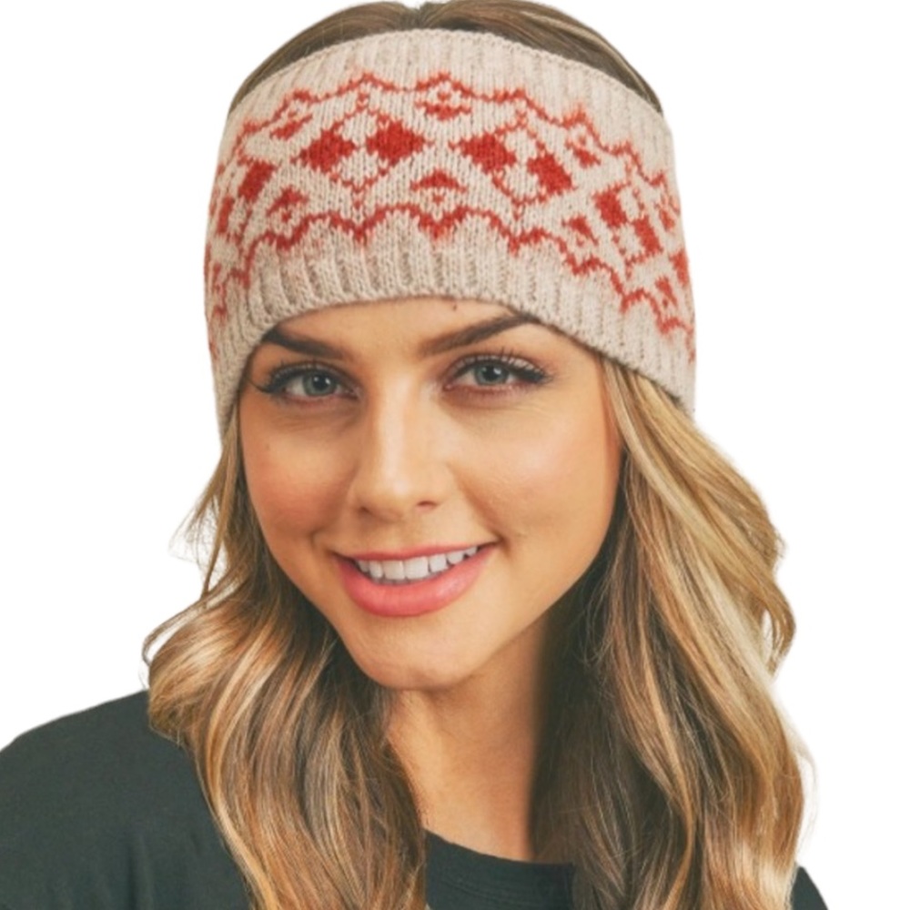 Fair Isle Wool Blend Neutral Earwarmer